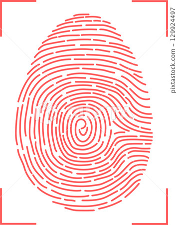Red fingerprint on a black background showcasing unique identification and security measures. 129924497