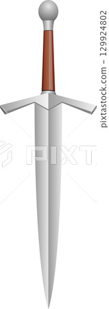 Detailed digital art of a medieval arming sword. Silver blade and guard, brown hilt and pommel. Detailed digital art of a medieval arming sword. Silver blade and guard, brown hilt and pommel. 129924802