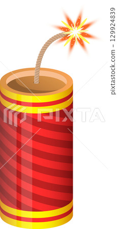 Illustration of a firecracker, lit and ready to explode. Festive symbol for celebration. 129924839