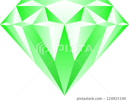 A radiant green gemstone with a complex, multifaceted design, reflecting light on black ground. A radiant green gemstone with a complex, multifaceted design, reflecting light on black ground. 129925190