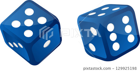 Two blue dice are displayed against a black background, showing random numbers for a game. 129925198