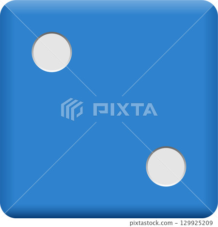 Blue die featuring two white pips, representing the number two in a game or gambling. Blue die featuring two white pips, representing the number two in a game or gambling. 129925209