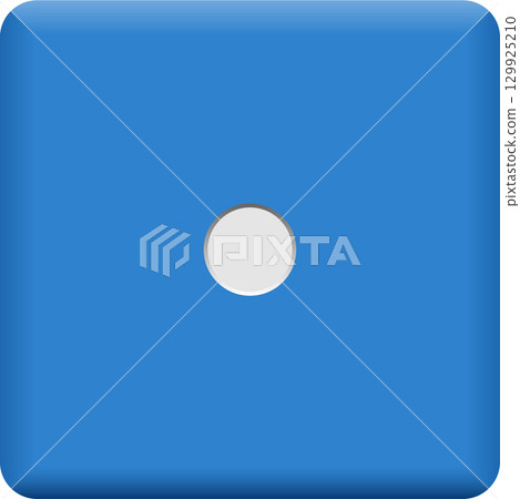 A blue die showing the number one, the die is rounded and has one white dot in the center. 129925210