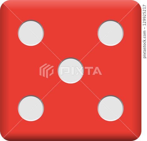A vibrant red die displays the number five with white dots, commonly used in games of chance. A vibrant red die displays the number five with white dots, commonly used in games of chance. 129925217
