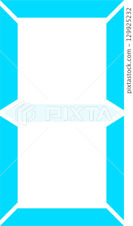 Geometric abstraction featuring neon blue framing black voids with an intersecting horizontal band. 129925232