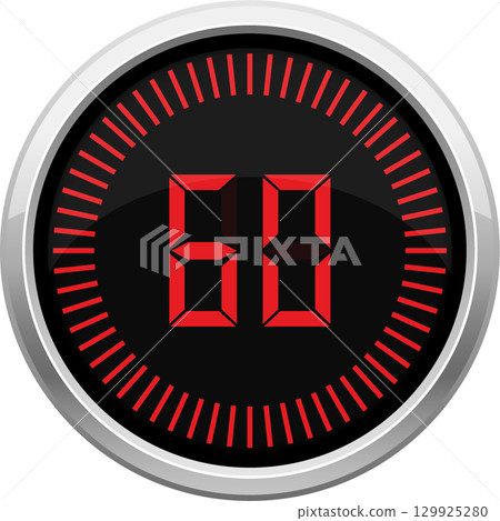 A digital timer displays the number 60 in red against a dark background within a silver border. 129925280
