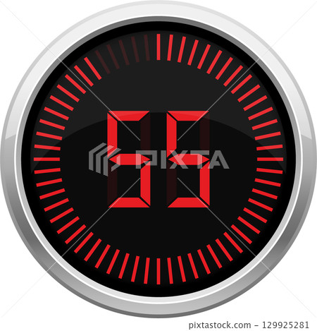 Digital counter displaying the number 55, marked with red lines on a black background. 129925281