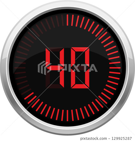 Digital timer with metallic bezel and red LED display, indicating the number forty-eight. Digital timer with metallic bezel and red LED display, indicating the number forty-eight. 129925287