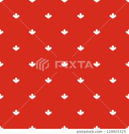 Seamless Canada Celebration Pattern with Maple Leaves on Red Background Seamless Canada Celebration Pattern with Maple Leaves on Red Background 129925325