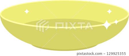 A shiny, empty, light-yellow bowl sits ready for use, with sparkles suggesting it's freshly cleaned. A shiny, empty, light-yellow bowl sits ready for use, with sparkles suggesting it's freshly cleaned. 129925355