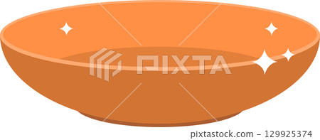 A shiny orange bowl sits in front of a black background, with light reflecting off the surface. A shiny orange bowl sits in front of a black background, with light reflecting off the surface. 129925374