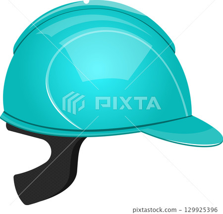 Cartoon illustration of a glossy turquoise hard hat. Safety equipment for construction work. Cartoon illustration of a glossy turquoise hard hat. Safety equipment for construction work. 129925396