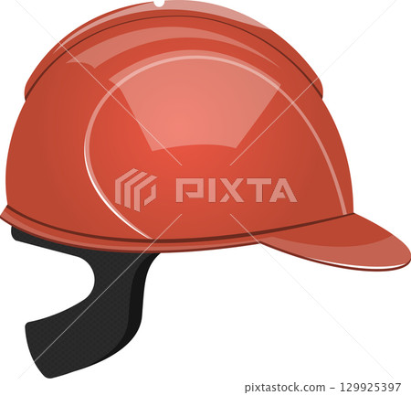 A vivid, bright red hard hat, safety gear designed to protect the head in hazardous environments. A vivid, bright red hard hat, safety gear designed to protect the head in hazardous environments. 129925397