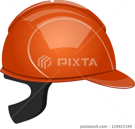 A glossy, protective orange hard hat for safety in construction, engineering, and industrial work. 129925399
