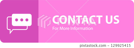 A rectangular graphic in pink and purple tones with a chat bubble and text for contact. A rectangular graphic in pink and purple tones with a chat bubble and text for contact. 129925415