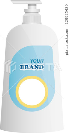 White bottle with pump dispenser and customizable label, ideal for lotion or hand sanitizer. White bottle with pump dispenser and customizable label, ideal for lotion or hand sanitizer. 129925429