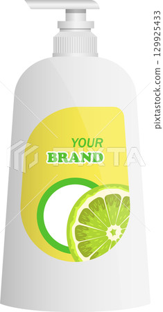Bottle of liquid soap with lime scent, presented with minimalist vector-style illustration 129925433