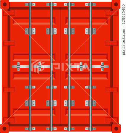 Red shipping container doors, showing the locking bars and hinges, a symbol of global trade. Red shipping container doors, showing the locking bars and hinges, a symbol of global trade. 129925490