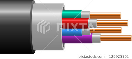 Electrical cable with multiple colored wires, conductors and protective outer jacket material. Electrical cable with multiple colored wires, conductors and protective outer jacket material. 129925501
