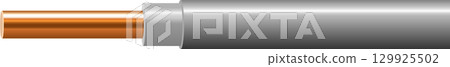 Cross-section view of a coaxial cable showing the center conductor, insulator, shield, and jacket. 129925502