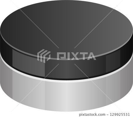 Monochrome puck with layers, a simple graphic representation of round, flat disc element. 129925531