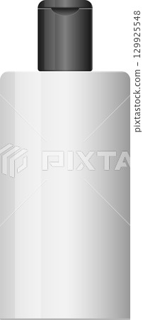 Gray and white bottle with a gray cap and rounded edges. Modern, simple design on black background. Gray and white bottle with a gray cap and rounded edges. Modern, simple design on black background. 129925548