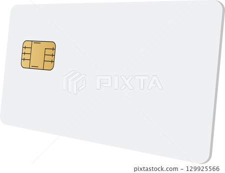 A blank white plastic card with a chip on the top left corner, lying at an angle to show depth 129925566