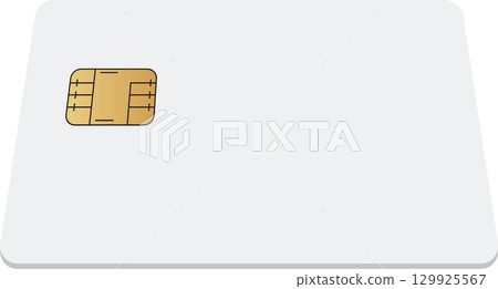 A simple white card with a gold integrated circuit chip designed for secure data storage. 129925567