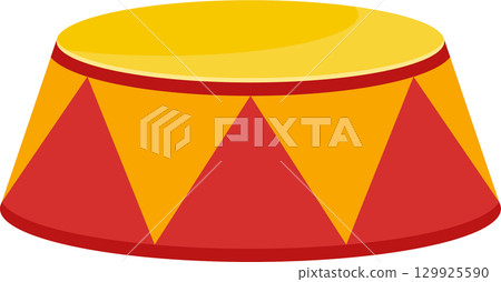 A circus-style pedestal in vibrant colors, often used for performances and animal acts. 129925590