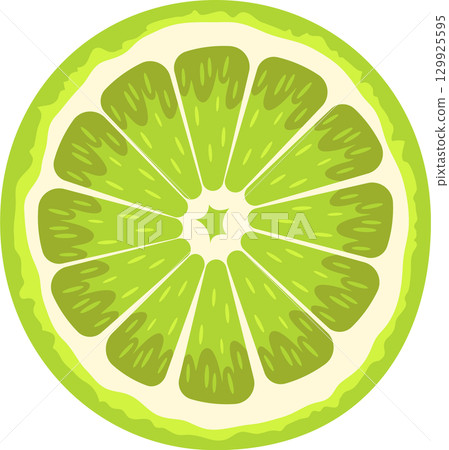 Bright green citrus fruit slice with segmented interior and thick rind, ready to be enjoyed! Bright green citrus fruit slice with segmented interior and thick rind, ready to be enjoyed! 129925595