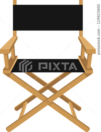 Classic director's chair: wood frame, black canvas seat. A symbol of cinema, filmmaking, and artistry. 129925600