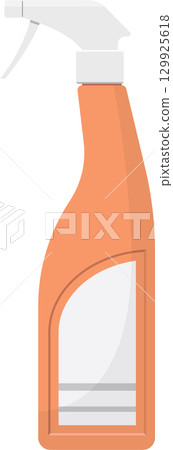 Peach-colored spray bottle with a white trigger mechanism and an empty label on the bottle. 129925618