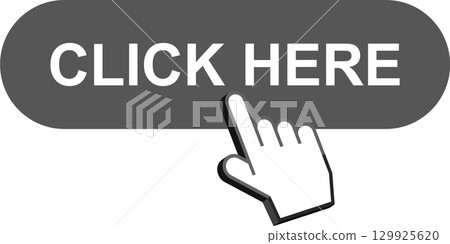 A hand hovers over a clickable button encouraging user engagement and interaction online. 129925620