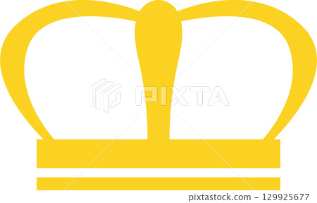 Golden crown symbol of royalty, power, and legacy, set against a stark black background. Simple. 129925677