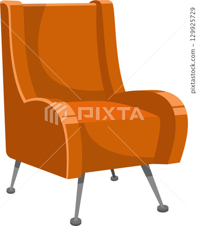 Stylish burnt orange armchair with a high back, rounded arms and slim metal legs for living rooms. 129925729