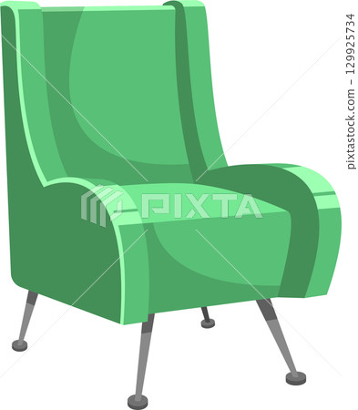 Mint green, cozy armchair isolated. Metal legs, cartoon style. Perfect lounge or waiting room seating. Mint green, cozy armchair isolated. Metal legs, cartoon style. Perfect lounge or waiting room seating. 129925734