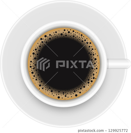 Overhead view of a steaming cup of coffee, inviting warmth and a caffeine kick to the day. Overhead view of a steaming cup of coffee, inviting warmth and a caffeine kick to the day. 129925772