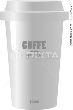 Minimalist white takeaway cup with lid, perfect for coffee and beverage on-the-go container. 129925776