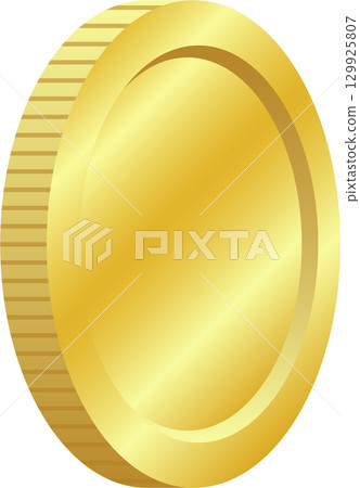 A gleaming gold coin presented at an angle, showcasing its intricate design and shining surface. 129925807