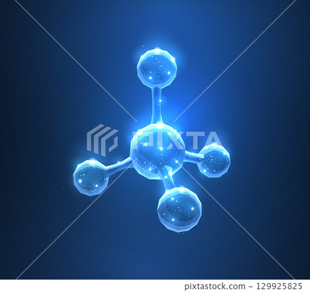 Molecule. Abstract futuristic micro molecule structure with sphere on blue background. 129925825
