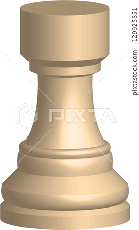 Ivory-colored rook chess piece isolated on a black background showcases its form and structure. 129925851