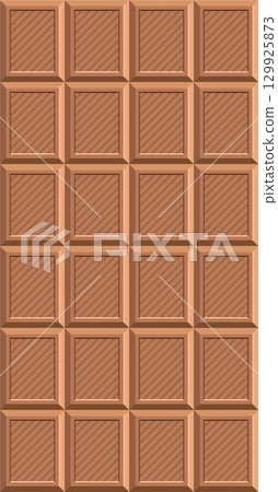 A bar of brown chocolate broken into a 4x6 grid of rectangles for individual servings. 129925873