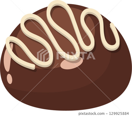 A cartoon chocolate truffle with a creamy white swirl on top, perfect for a sweet illustration. 129925884