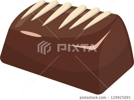A decadent brown chocolate treat with decorative white toppings isolated on a black background. A decadent brown chocolate treat with decorative white toppings isolated on a black background. 129925891