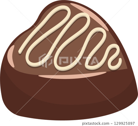 Illustration of a chocolate candy, heart-shaped with white topping, isolated on black background. Illustration of a chocolate candy, heart-shaped with white topping, isolated on black background. 129925897