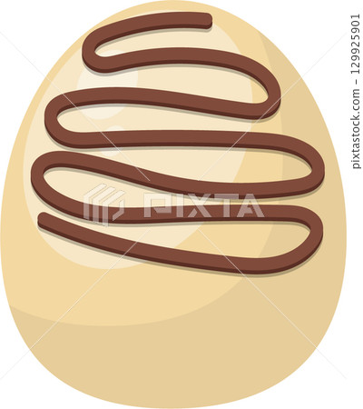 Cartoon illustration of a frosted pastry with a chocolate drizzle decoration on a light backdrop. Cartoon illustration of a frosted pastry with a chocolate drizzle decoration on a light backdrop. 129925901