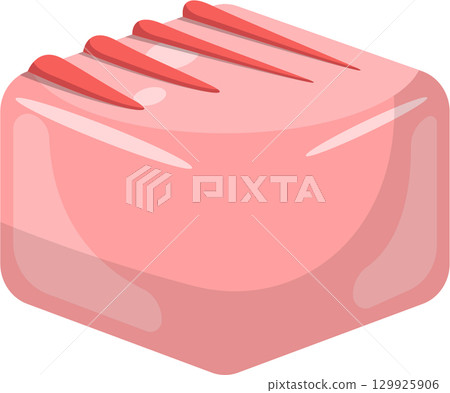 A pink dessert, perhaps cake or candy, features red segments on top, rendered in a cartoon style. 129925906