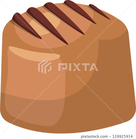 A cartoon illustration of a small, rectangular bread loaf with brown stripes across the top. 129925914