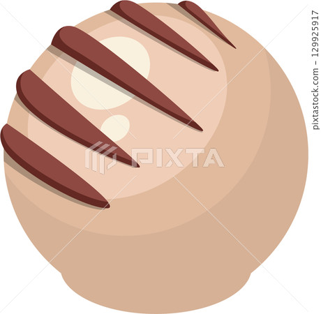 A cartoon illustration of a sphere with brown diagonal stripes against a light tan surface. A cartoon illustration of a sphere with brown diagonal stripes against a light tan surface. 129925917