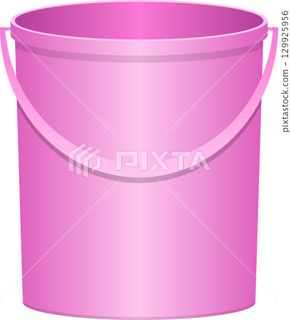 A pink bucket stands ready for use, its smooth surface and sturdy handle promising functionality. 129925956